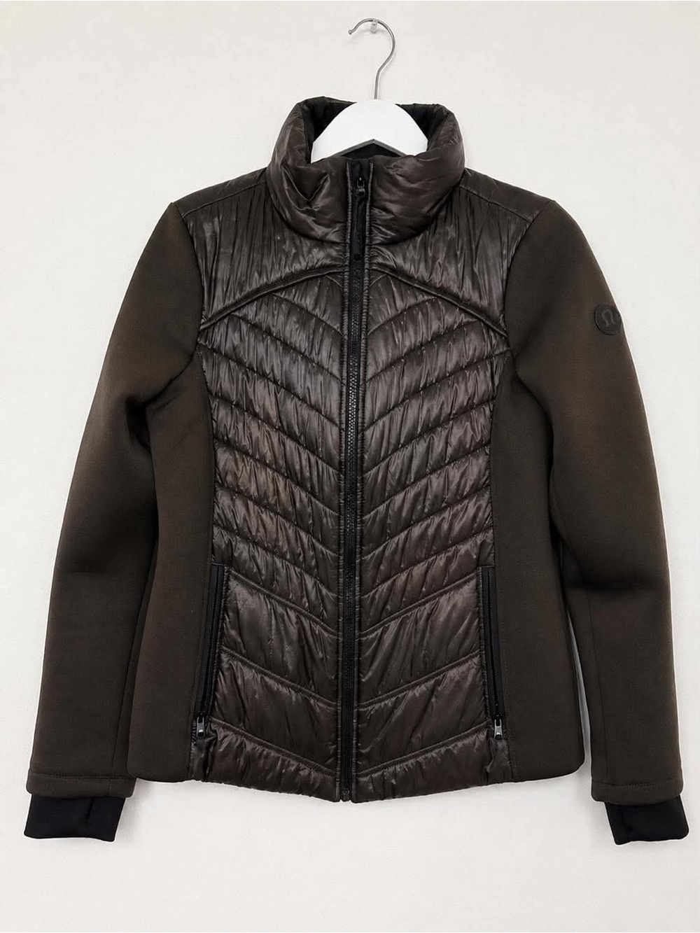 Michael Kors Dark Green/Black Quilted Hybrid Puffer Jacket with camo design